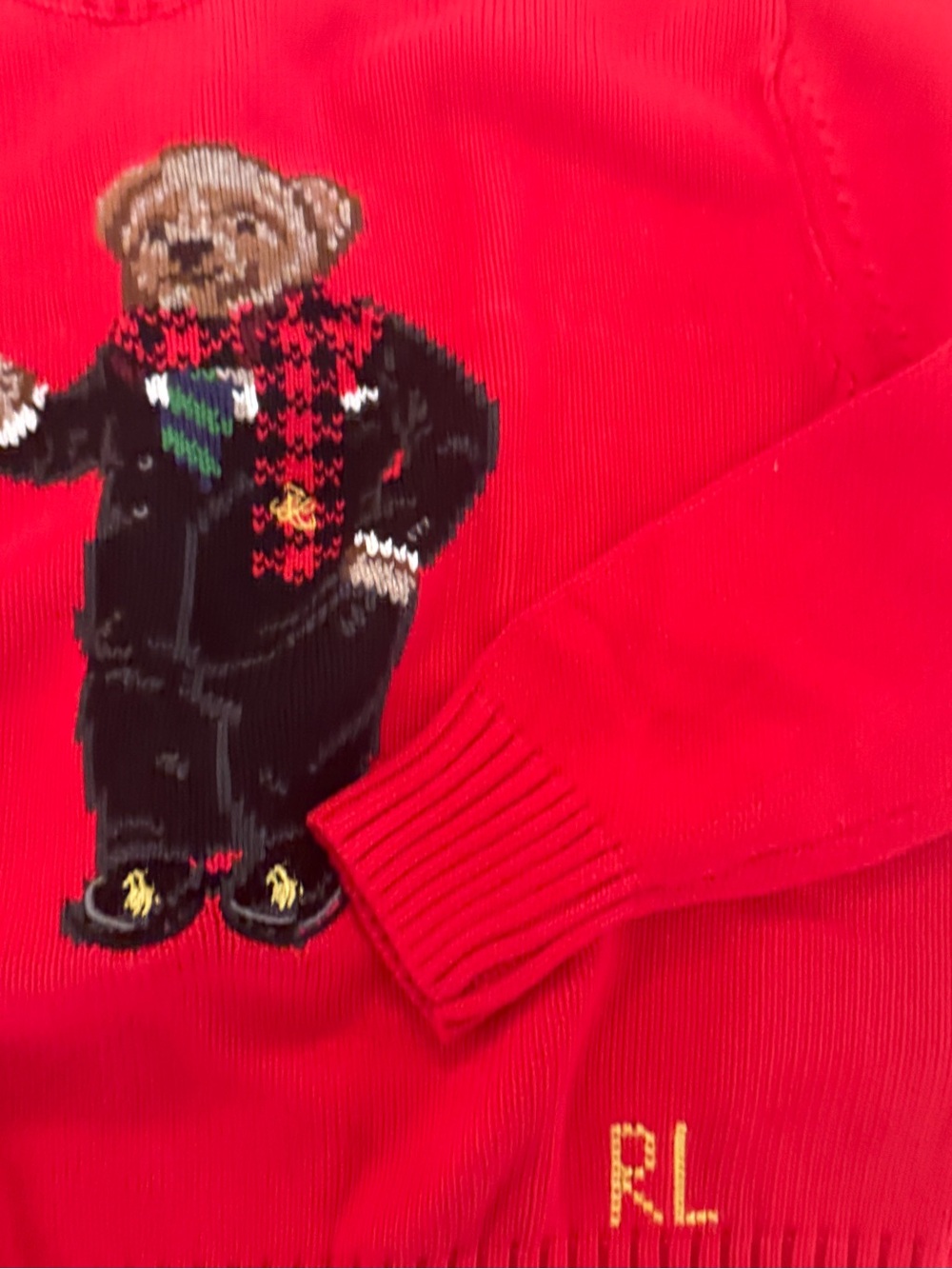 Ralph Lauren Red Bear Intarsia Crewneck Sweater - Picture 2 of 3